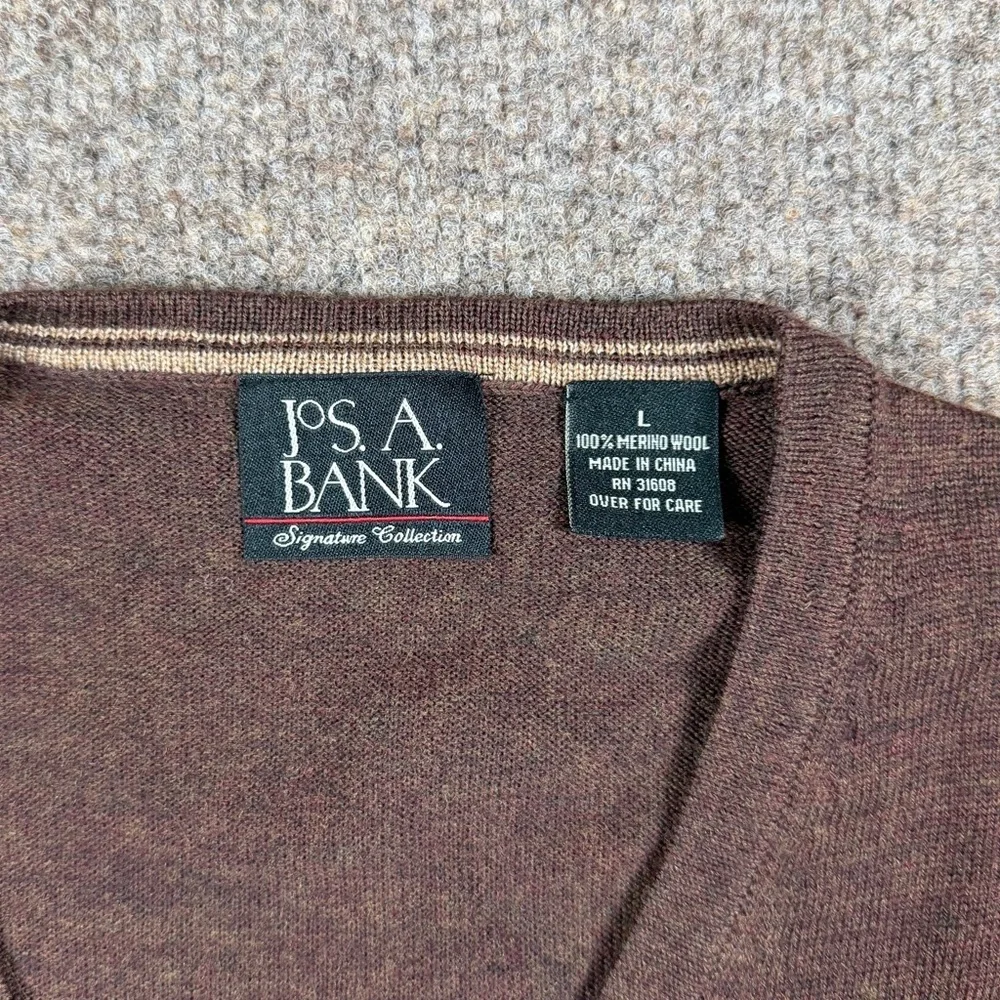 Jos. A. Bank Brown V-Neck Pullover Sweater Vest Men’s L 100% Merino Wool Preppy
